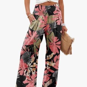 Pink and Green Tropical Wide Leg Pants